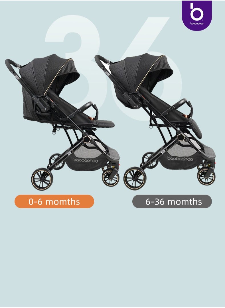 Baby reversible stroller, lightweight and easy to store, can be taken on the plane. Single-handedly towable children's stroller, can lie flat.