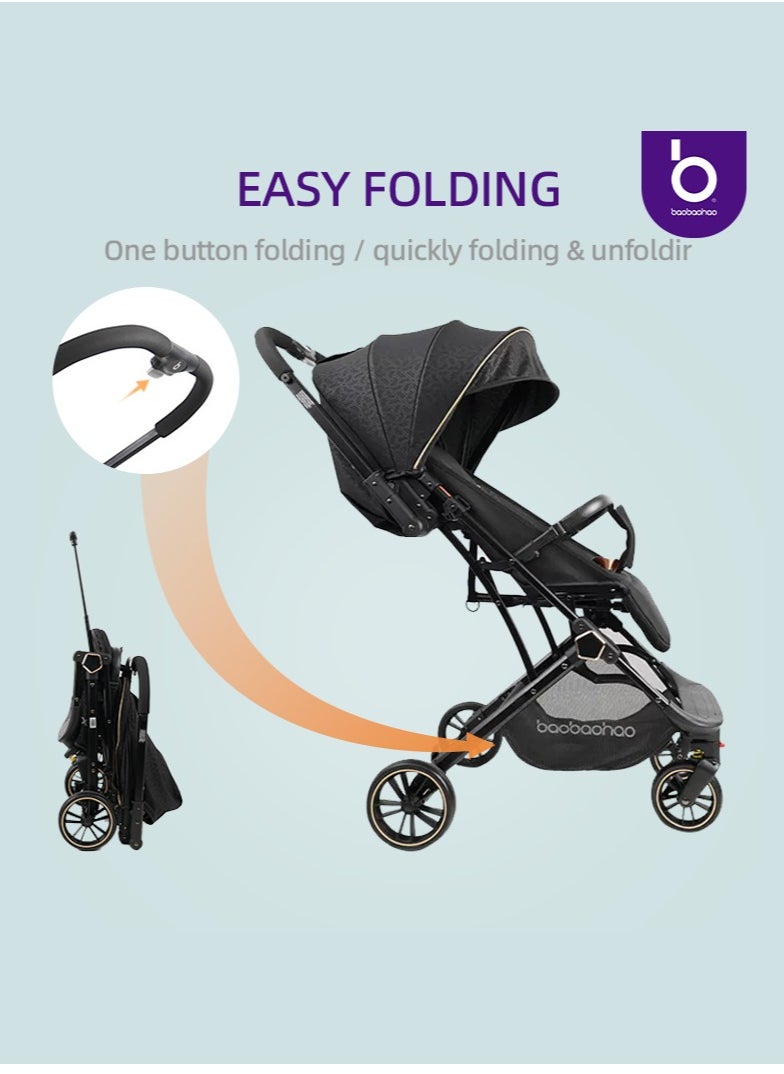 Baby reversible stroller, lightweight and easy to store, can be taken on the plane. Single-handedly towable children's stroller, can lie flat.