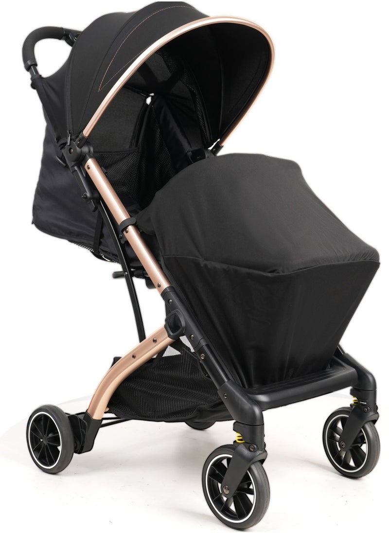 Aluminum alloy frame stroller can be used for sitting and lying down. It can be folded with one key for newborns aged 0-3. Baby stroller.