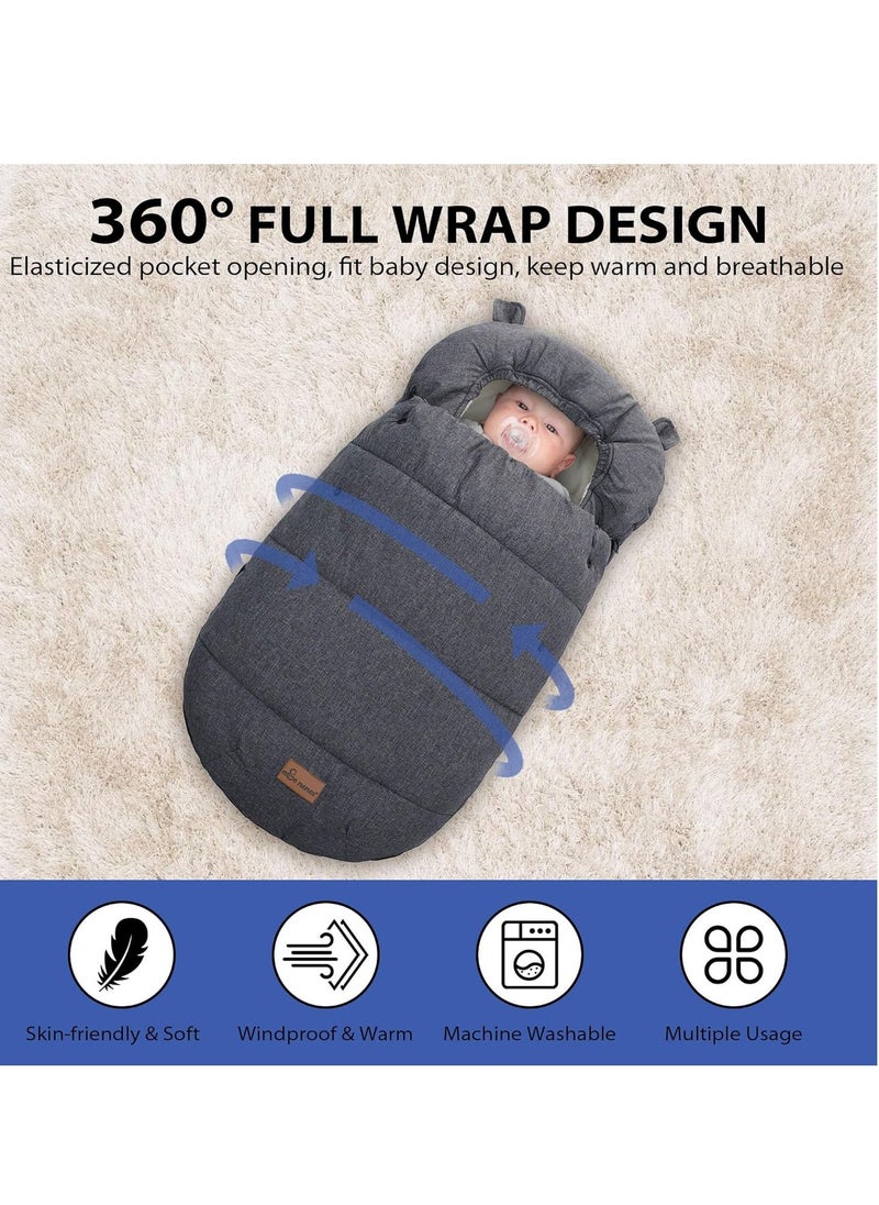 Universal Baby Pram Footmuffs - Warm, Windproof & Water-Resistant Sleeping Bag with Hood, Soft Material, Adjustable for Safety