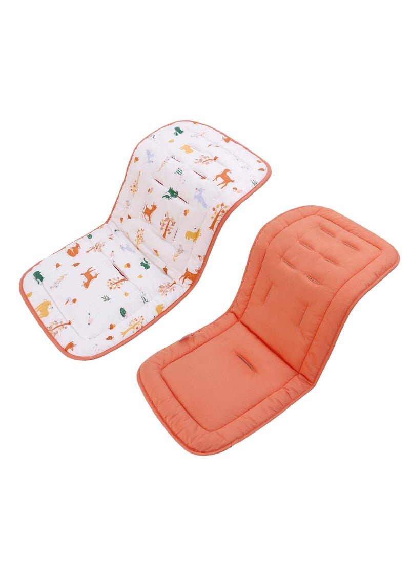 Toddler Stroller Cushion, Reversible Universal Breathable And Soft Toddler Stroller Mat, 100% Cotton Cover Toddler Seat Pad Liner, 34x78 cm, 1 Pack, Animals And Orange