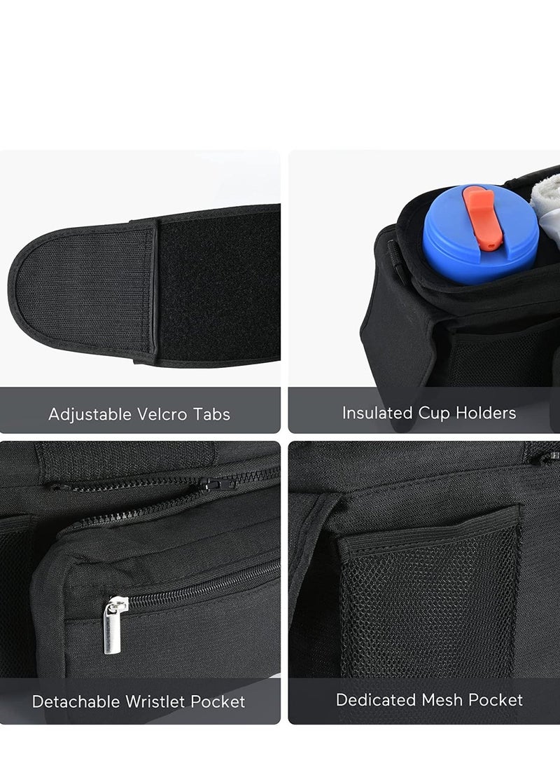 Universal Stroller Organizer with Insulated Cup Holder Detachable Phone Bag & Shoulder Strap, Fits for Stroller like Uppababy, Baby Jogger, Britax, BOB, Umbrella and Pet Stroller