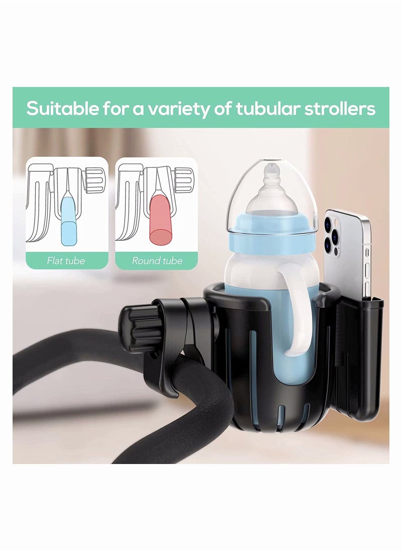 Upgraded 2-in-1 Cup Holder with Phone Holder, Universal Design for Strollers, Bikes, Wheelchairs, and Scooters, 360-Degree Rotation, Large Capacity Drink Holder