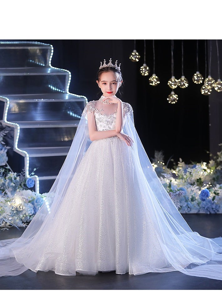 Children's Tail Evening Dress Princess Dress Wedding Dress Piano Performance Dress