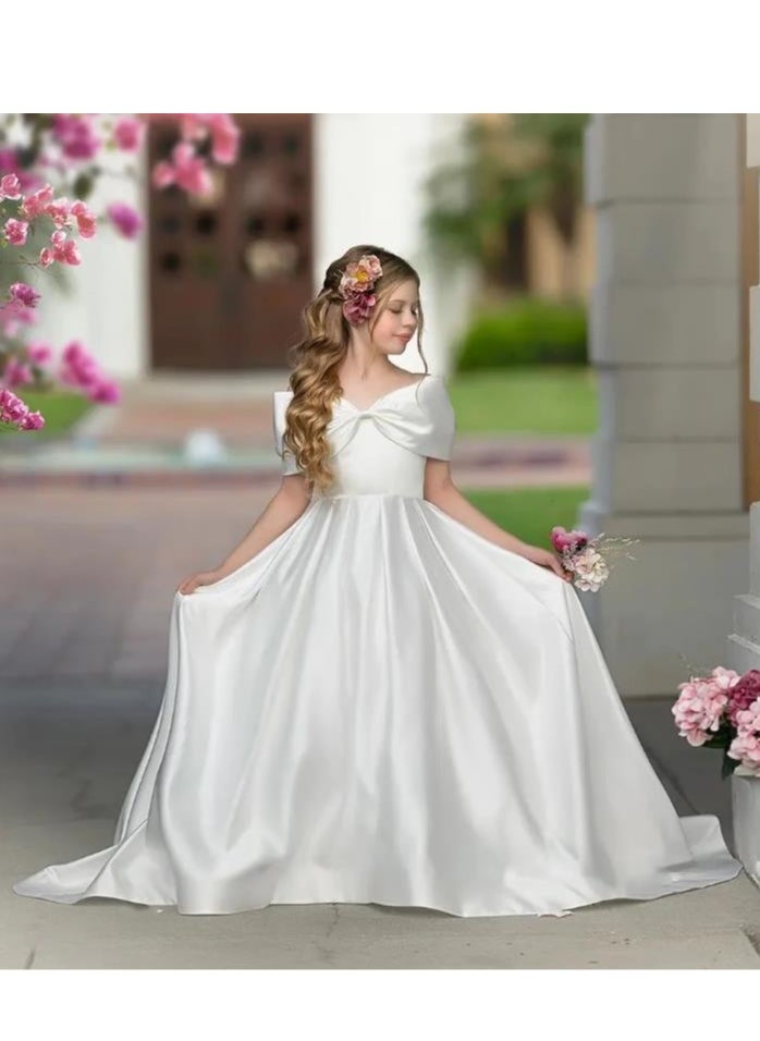 Children's Princess Dress, Pure White Evening Gown, High-End Birthday Dress