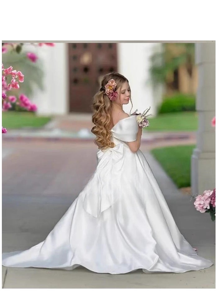 Children's Princess Dress, Pure White Evening Gown, High-End Birthday Dress