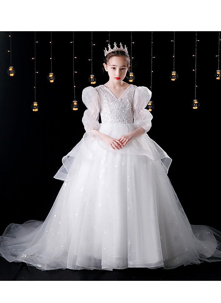 Children's Tail Evening Dress Princess Dress Wedding Dress Piano Performance Dress