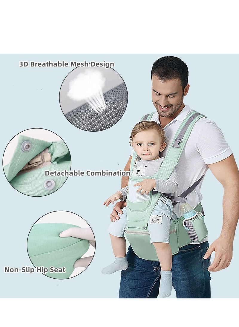 Baby Carrier Ergonomic Infant Carrier with Hip Seat Kangaroo Bag Soft Baby Carrier Newborn to Toddler 7-66lbs Front and Back Baby Holder Carrier for Men Dad Mom