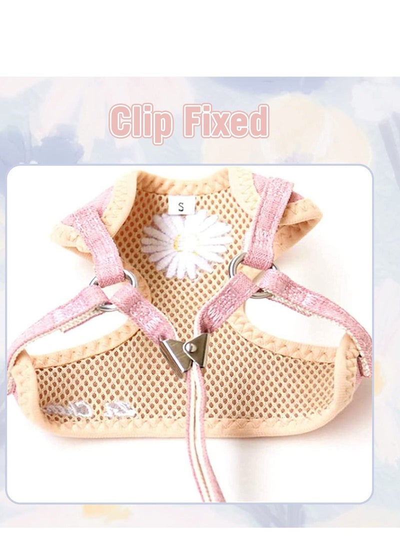 Puppy Carrier, Puppy and Cat Carrier Leash Breathable Mesh Daisy Undershirt Pet Carrier Pet Training Leash for Indoor and Outdoor Training Pets (3-Piece Set, Pink)