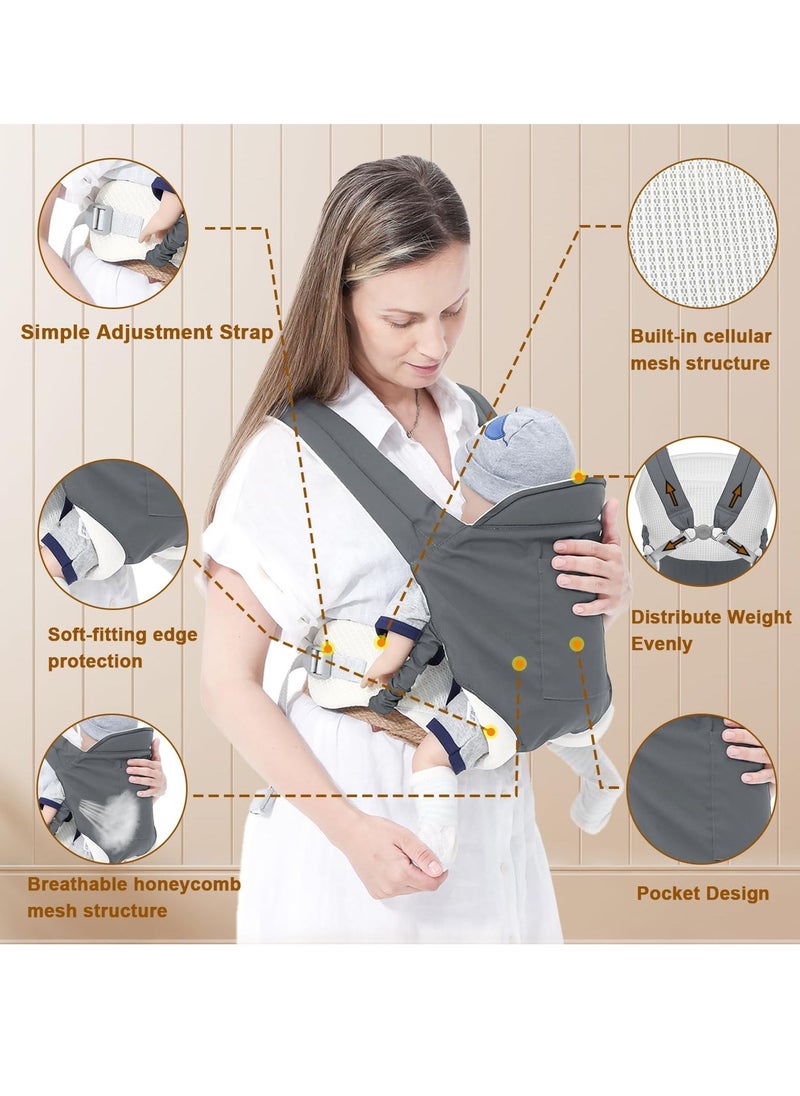 Baby Sling Carrier, Adjustable Breathable Baby Carrier from Newborn to Toddler, Infant Hip Seat Nursing Sling Wrap, Supports 7-45 Lbs, Grey