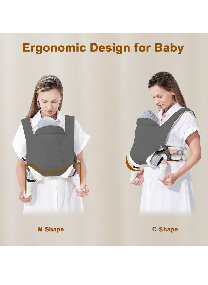 Baby Sling Carrier, Adjustable Breathable Baby Carrier from Newborn to Toddler, Infant Hip Seat Nursing Sling Wrap, Supports 7-45 Lbs, Grey