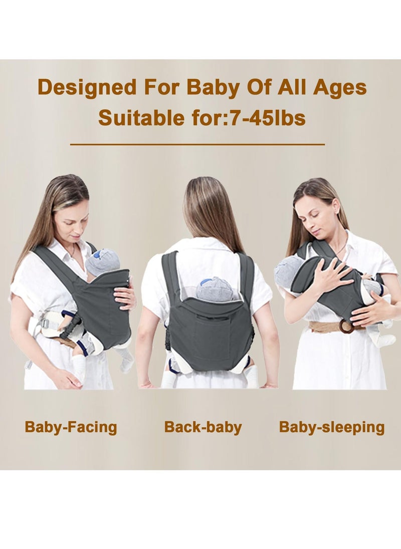 Baby Sling Carrier, Adjustable Breathable Baby Carrier from Newborn to Toddler, Infant Hip Seat Nursing Sling Wrap, Supports 7-45 Lbs, Grey