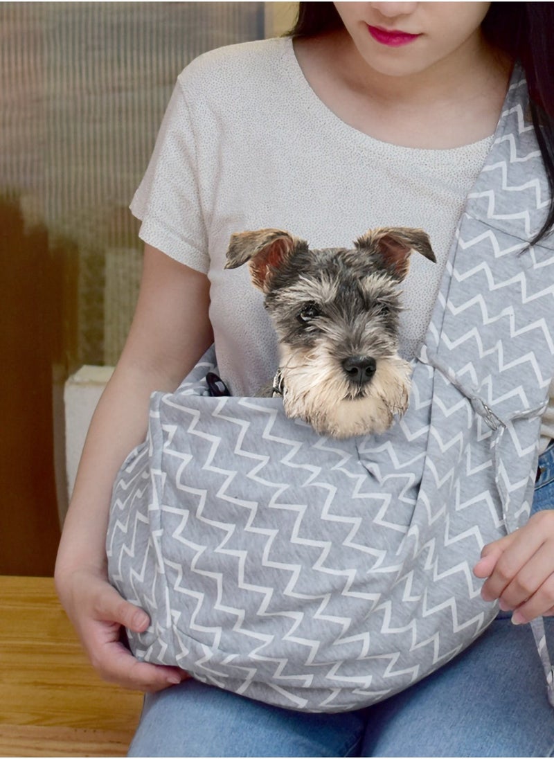 Reversible Pet Sling Carrier Hands-free Sling Pet Dog Cat Carrier Bag Soft Comfortable Puppy Kitty Double-sided Pouch Shoulder Carry Tote Handbag Suitable for Pets Under 6 kg Grey Stripes