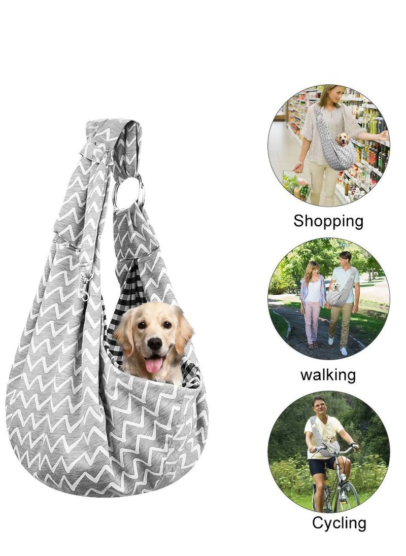 Reversible Pet Sling Carrier Hands-free Sling Pet Dog Cat Carrier Bag Soft Comfortable Puppy Kitty Double-sided Pouch Shoulder Carry Tote Handbag Suitable for Pets Under 6 kg Grey Stripes