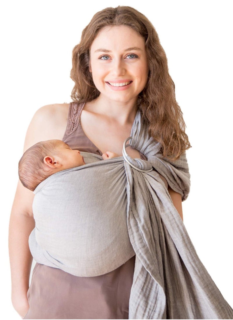 Cotton Muslin Baby Carrier Wrap, Ring Sling and Sling for Infants, Newborn and Toddler - Versatile Grey Front and Chest Carrier for Comfortable Babywearing.