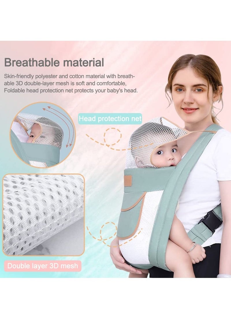 Breathable Baby Sling, Adjustable Baby Carrier Double Layer Mesh Baby Sling Lightweight Breathable Ergonomic Universal Baby Carrier for All Seasons for Newborns from Birth 3-30 Months (Green)