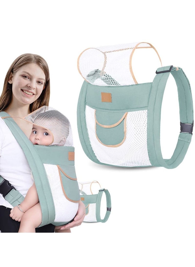 Breathable Baby Sling, Adjustable Baby Carrier Double Layer Mesh Baby Sling Lightweight Breathable Ergonomic Universal Baby Carrier for All Seasons for Newborns from Birth 3-30 Months (Green)