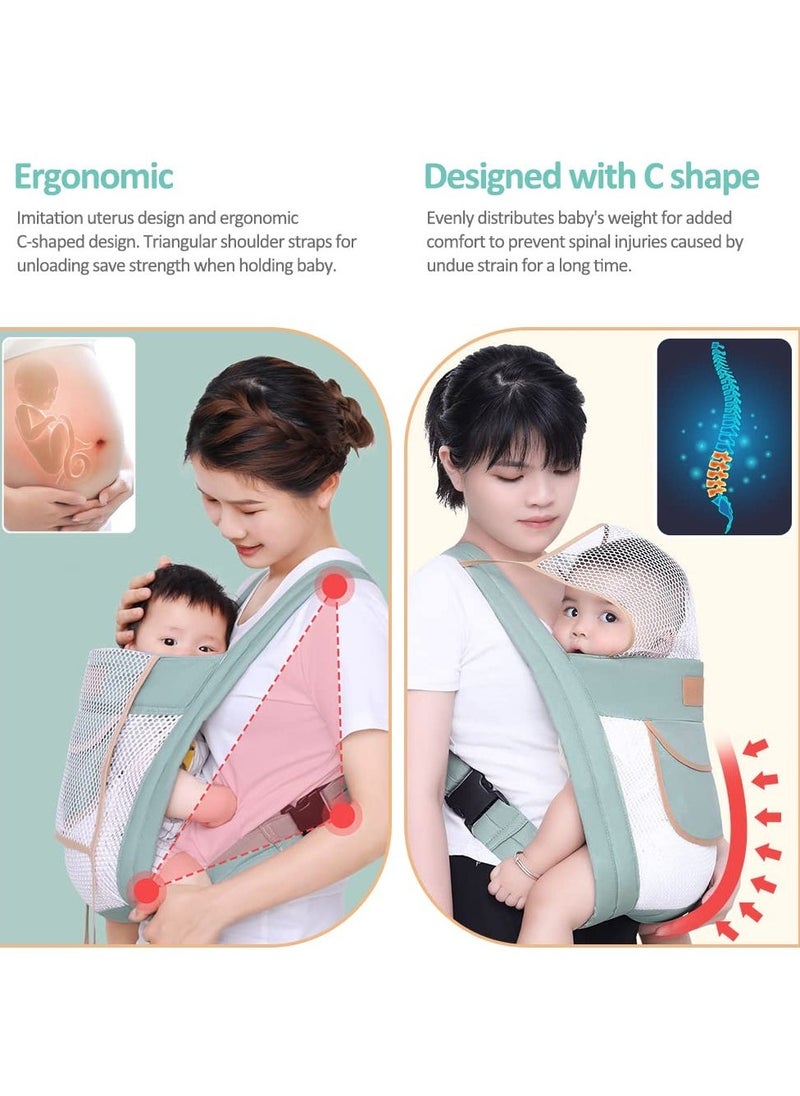 Breathable Baby Sling, Adjustable Baby Carrier Double Layer Mesh Baby Sling Lightweight Breathable Ergonomic Universal Baby Carrier for All Seasons for Newborns from Birth 3-30 Months (Green)