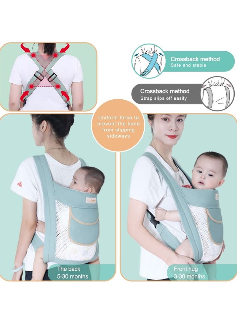 Breathable Baby Sling, Adjustable Baby Carrier Double Layer Mesh Baby Sling Lightweight Breathable Ergonomic Universal Baby Carrier for All Seasons for Newborns from Birth 3-30 Months (Green)