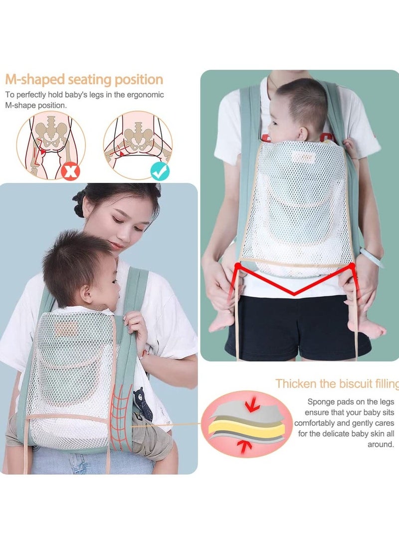 Breathable Baby Sling, Adjustable Baby Carrier Double Layer Mesh Baby Sling Lightweight Breathable Ergonomic Universal Baby Carrier for All Seasons for Newborns from Birth 3-30 Months (Green)