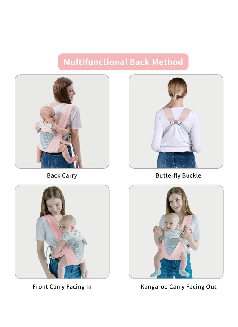 Baby Carrier, Multi-Functional 9 in 1 Baby Backpack Carrier, Shoulder Strap Grid Breathable Infant Sling for 3-36 Month Baby to Toddler Girl and Boy 7-40 lbs (Pink)