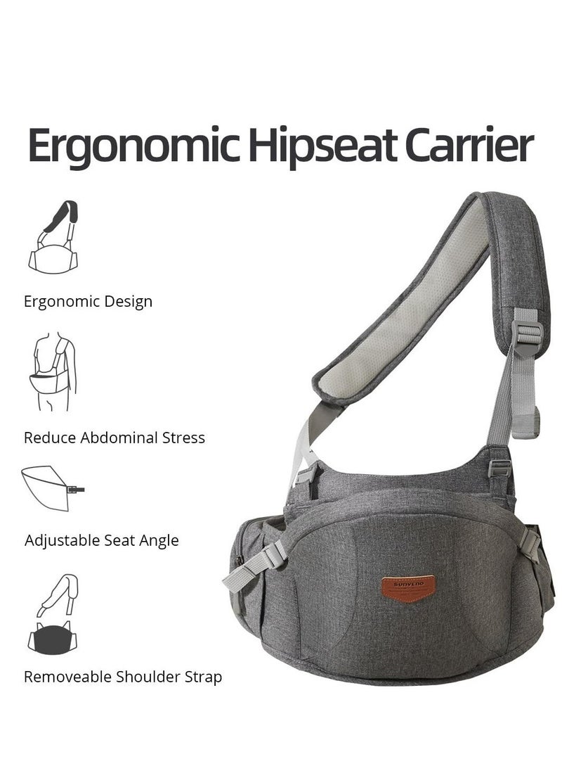 Baby Hip Carrier, Ergonomic Carrier, Capacity Pocket with Adjustable Waistband, Suitable for Newborn to Toddlers All-Seasons(Grey)