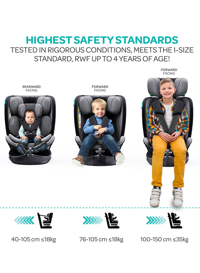 Gyro Pro I-Size 360° Rotating Car Seat W/ Isofix For 40-150Cm (Group 0+,1,2,3) 0M To 12Yr - Grey