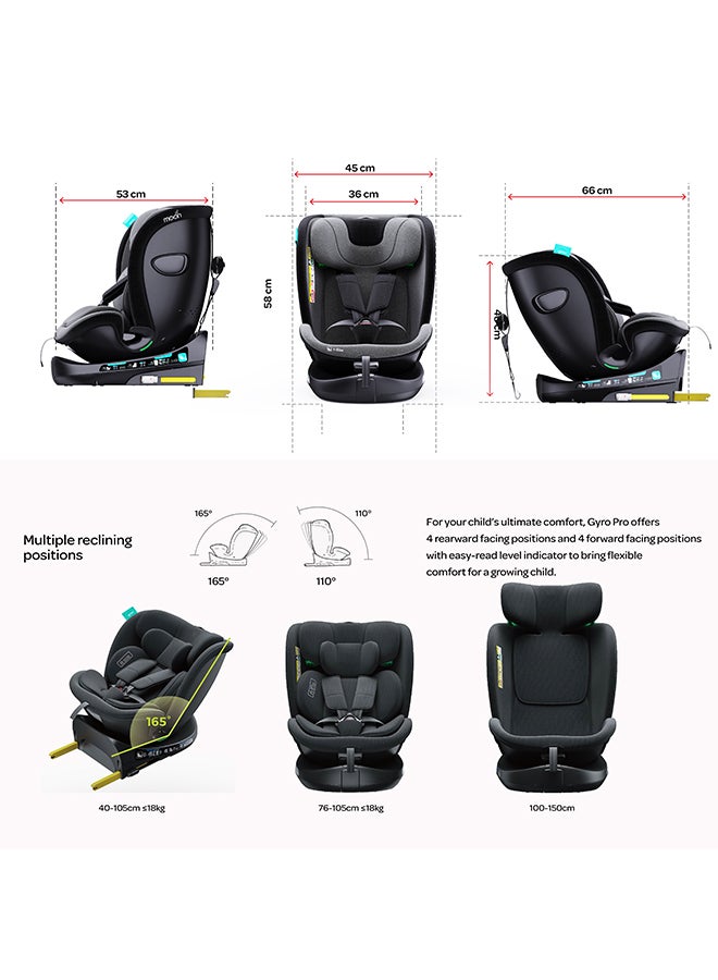 Gyro Pro I-Size 360° Rotating Car Seat W/ Isofix For 40-150Cm (Group 0+,1,2,3) 0M To 12Yr - Grey