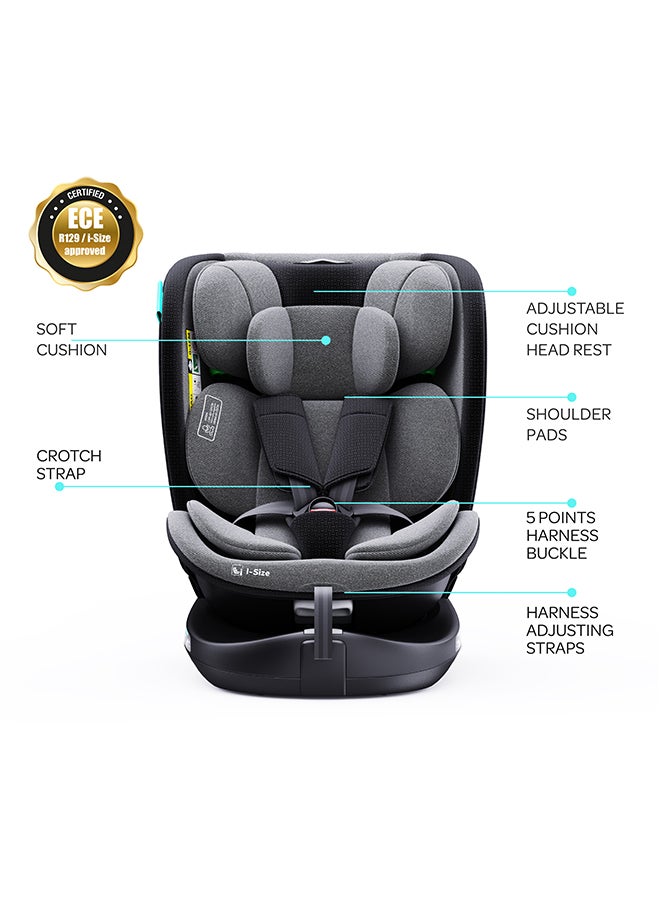 Gyro Pro I-Size 360° Rotating Car Seat W/ Isofix For 40-150Cm (Group 0+,1,2,3) 0M To 12Yr - Grey