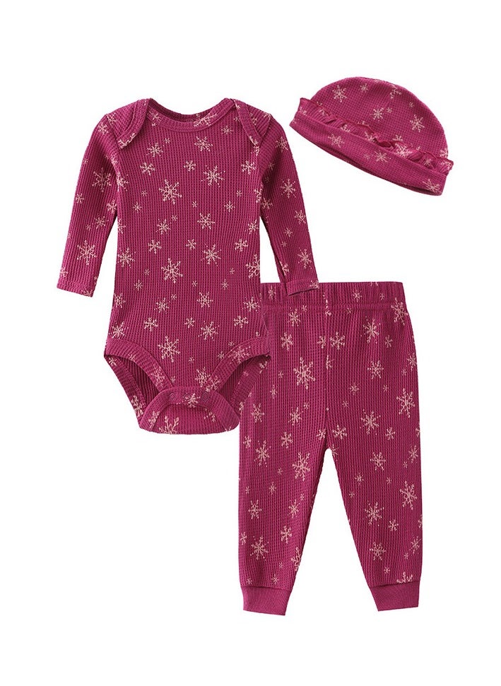 Infant Cotton Jumpsuit, Trousers, Hat 3-Piece Set