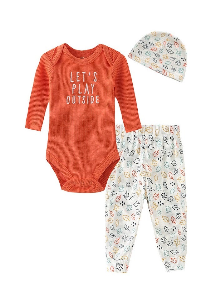 Infant Cotton Jumpsuit, Trousers, Hat 3-Piece Set