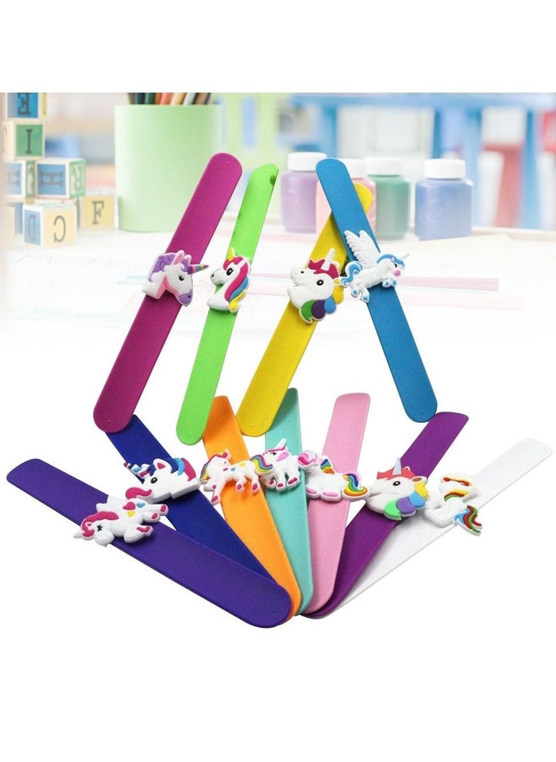 6 Pcs Unicorn Slap Bracelet Silicone Wristbands Unicorn Party Supplies (Random Colors) for Kids