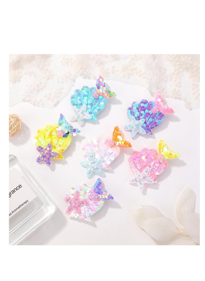 Mermaid Hair Clips for Girls, 6 Pcs Glitter Sequin Starfish Shell Barrettes Hairpins, Sparkly Hair Accessories for Kids Toddler Girls, Beach Hair Accessories, Multicolor