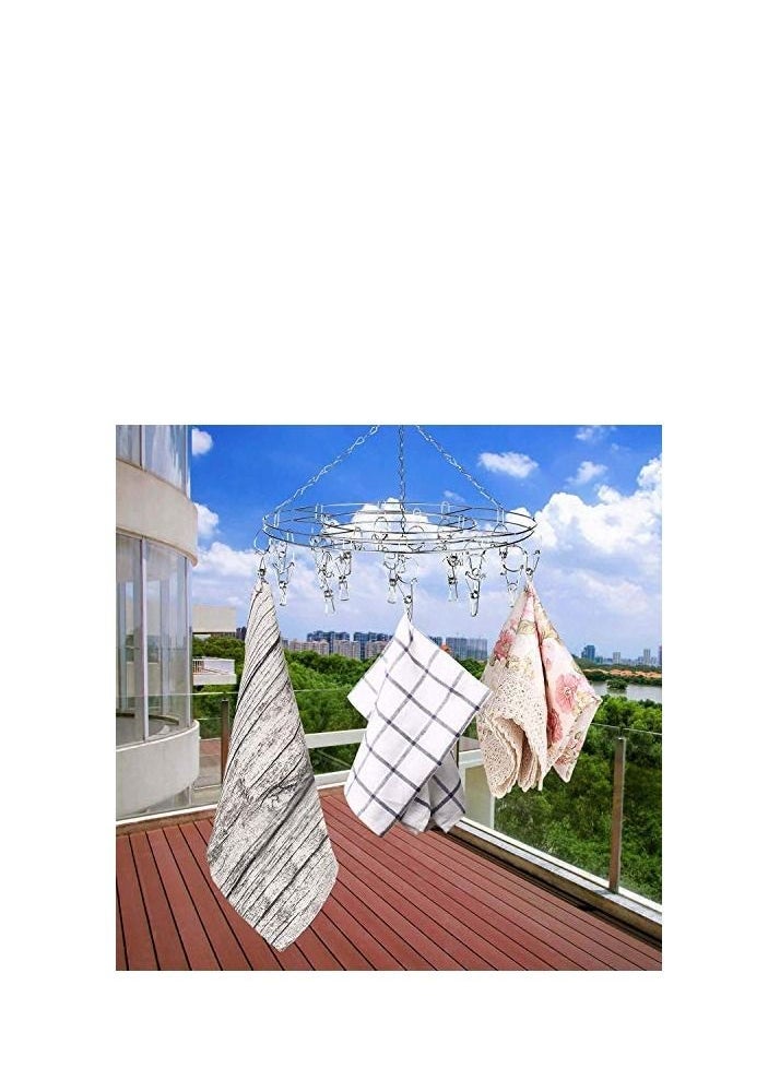 2 Pack Round Sock Dryer for Underwear Lingerie Baby Clothes and Small Laundry Items, Stainless Steel Rotatable Drying Rack with 20 Peg