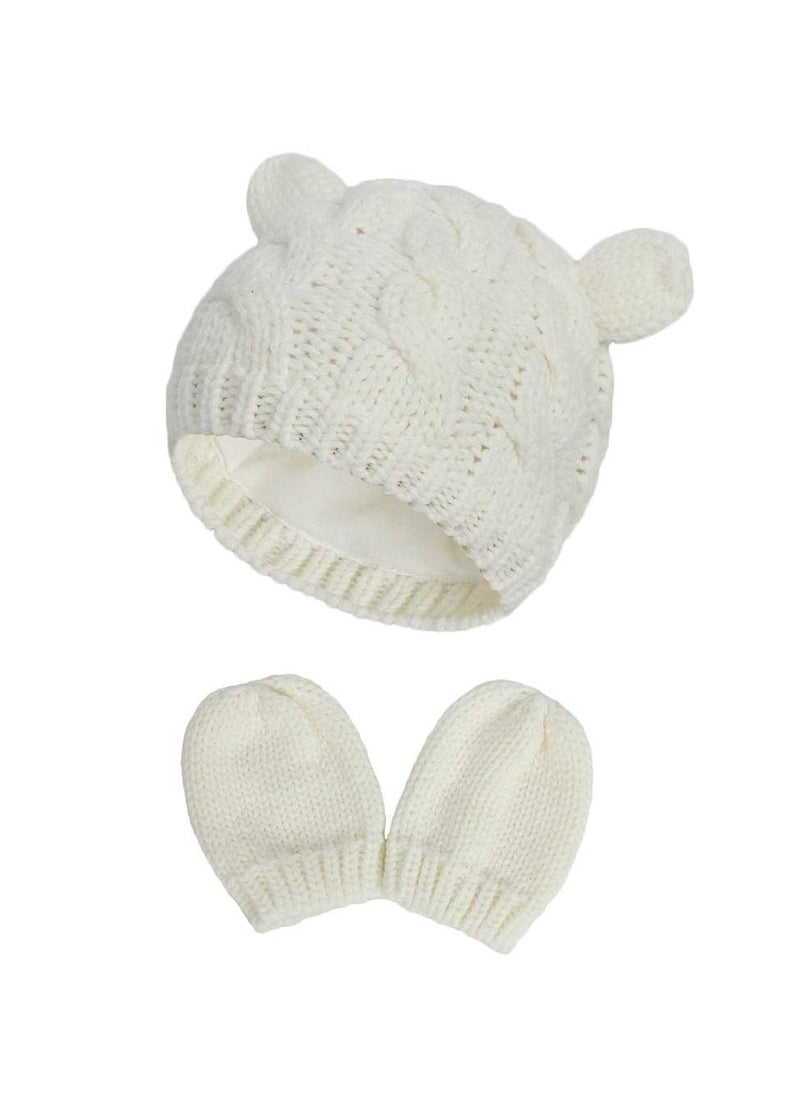 Newborn Winter Beanie Hat Gloves Set for Baby Girls Boys, Infant Toddler Warm Knitted Hat Gloves, Unisex-Baby Beanies