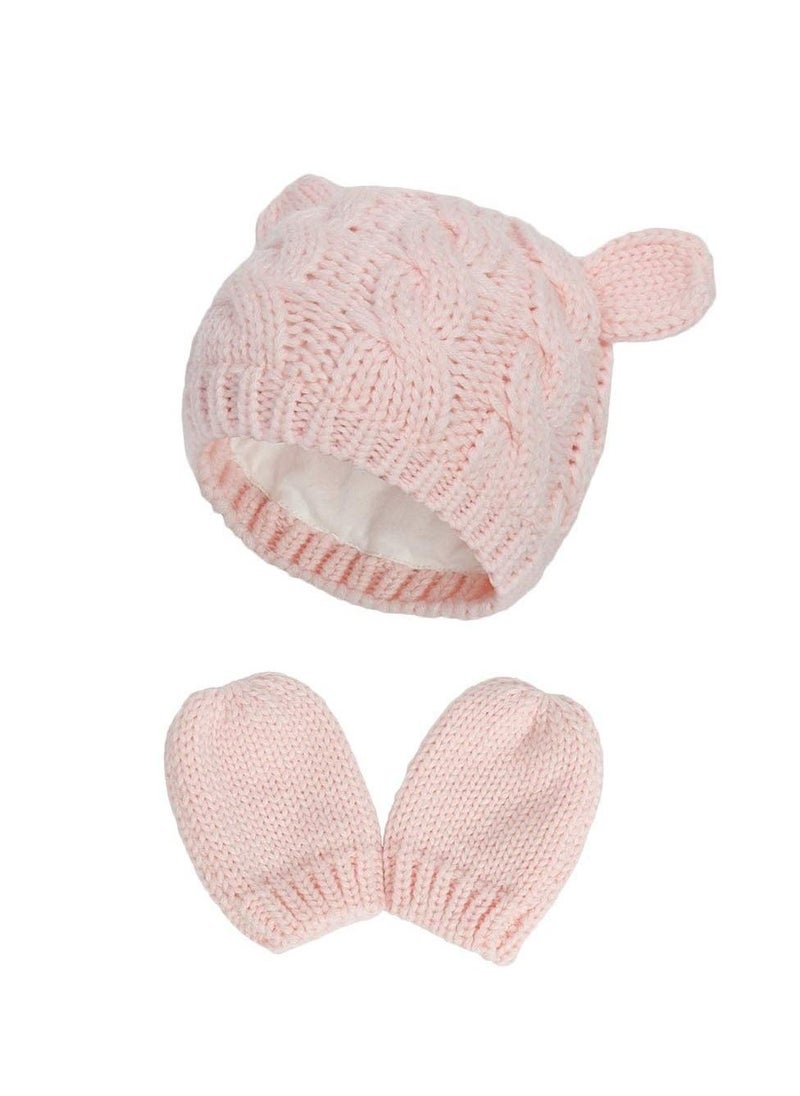 Newborn Winter Beanie Hat Gloves Set for Baby Girls Boys, Infant Toddler Warm Knitted Hat Gloves, Unisex-Baby Beanies