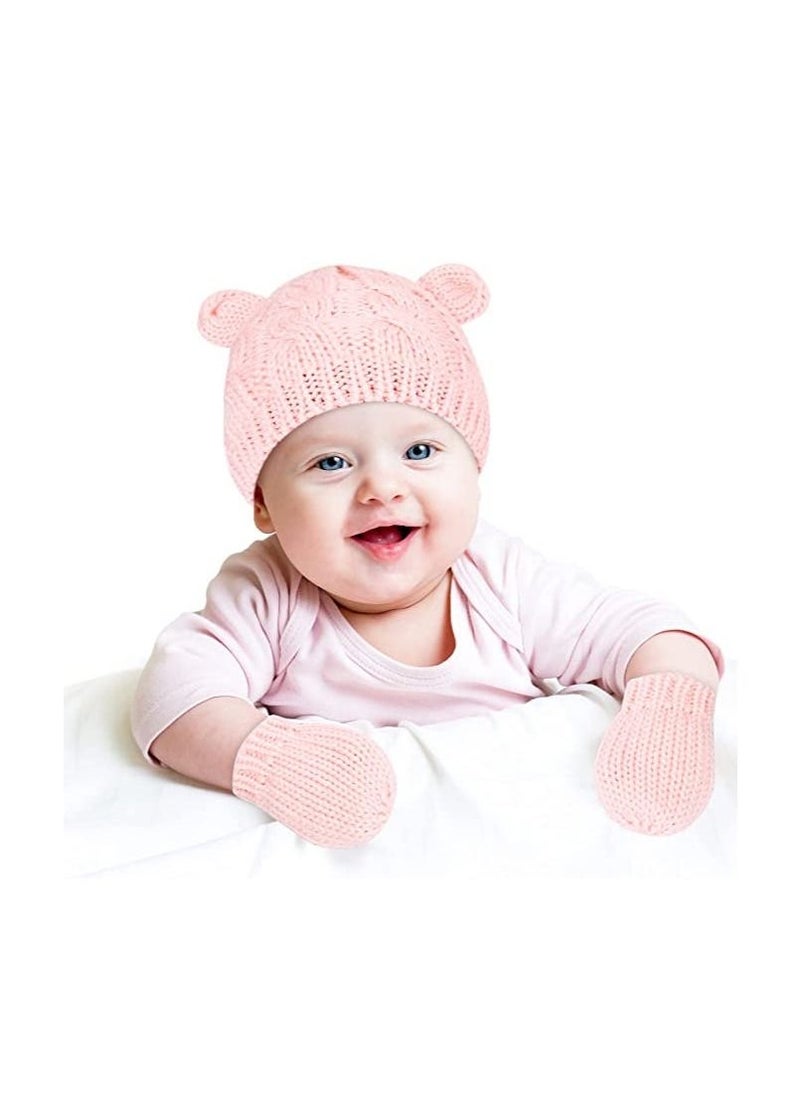 Newborn Winter Beanie Hat Gloves Set for Baby Girls Boys, Infant Toddler Warm Knitted Hat Gloves, Unisex-Baby Beanies