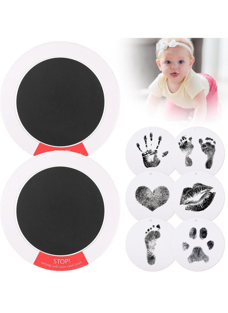 Inkless Hand and Footprint Kit - Ink Pad for Baby Hand and Footprints - 2Pcs Clean Touch Ink Pads with 6 Imprint Cards, Doesn’t Touch Skin, Inkless Print Kit Safe Non-Toxic for Newborn Baby, Family