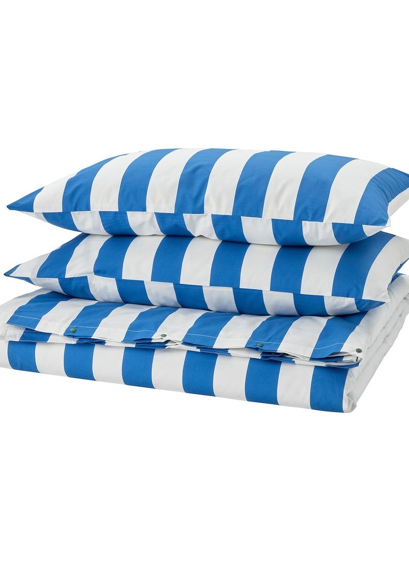 Slanhoestmal Duvet Cover And 2 Pillowcases Blue White Striped 240X220/50X80 Cm