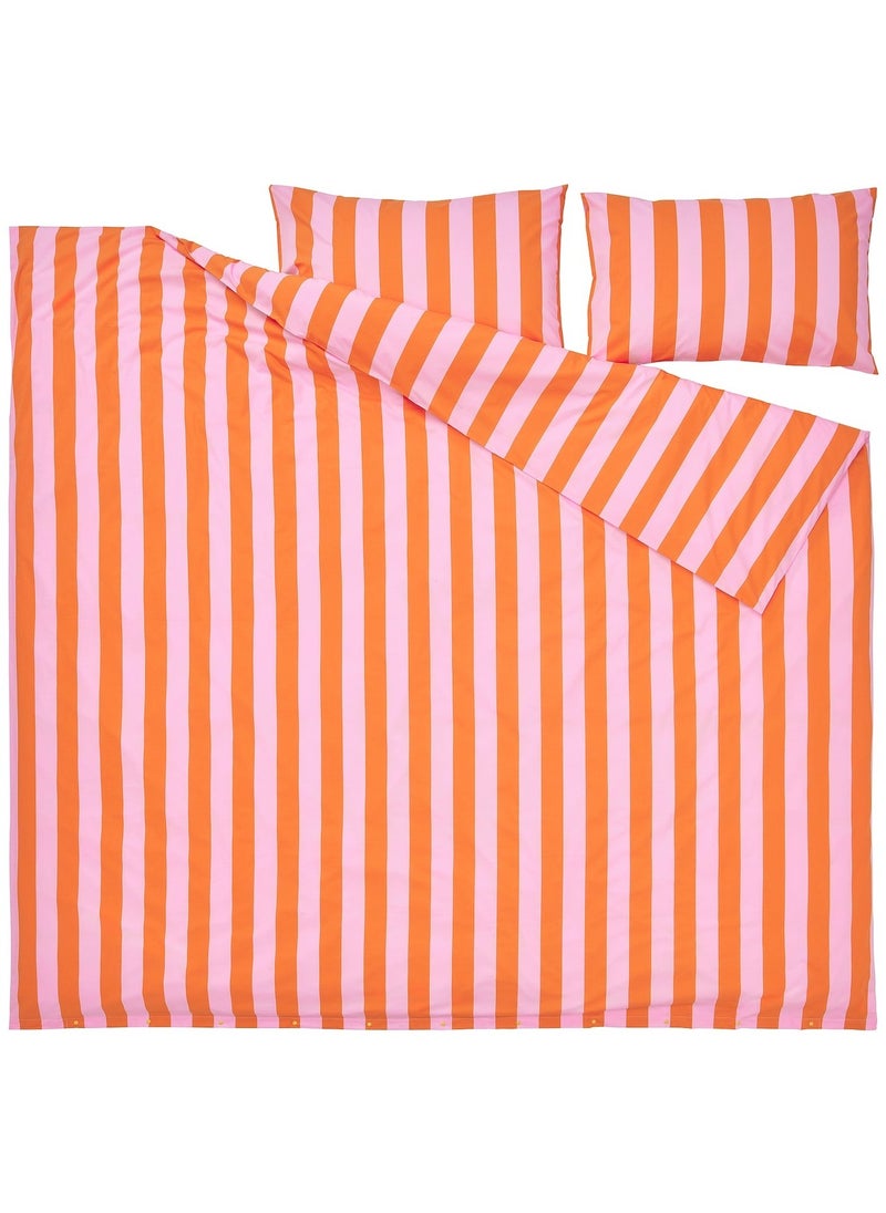 Slanhoestmal Duvet Cover And 2 Pillowcases Orange Pink Striped 240X220/50X80 Cm