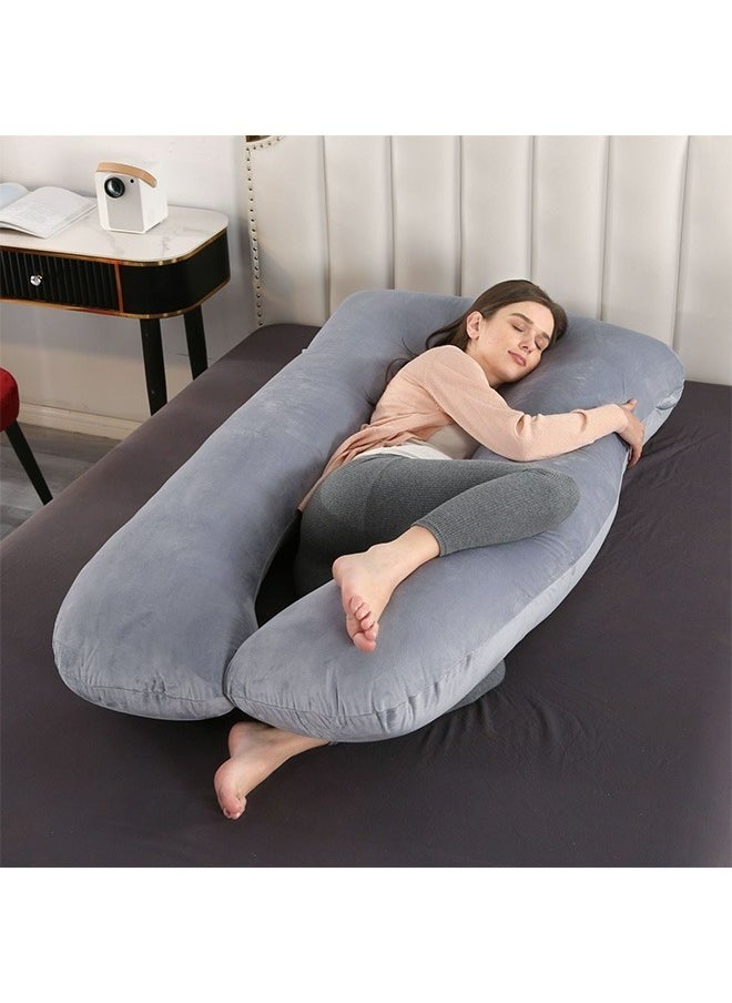 U Shaped Maternity Pillow With Removable Velvet Cover Grey 130x70cm