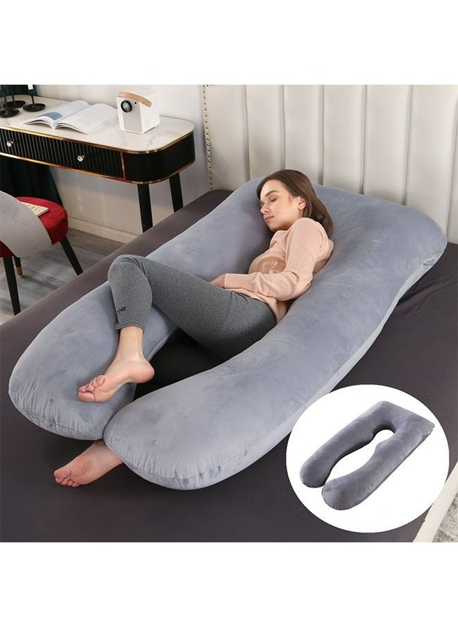 U Shaped Maternity Pillow With Removable Velvet Cover Grey 130x70cm