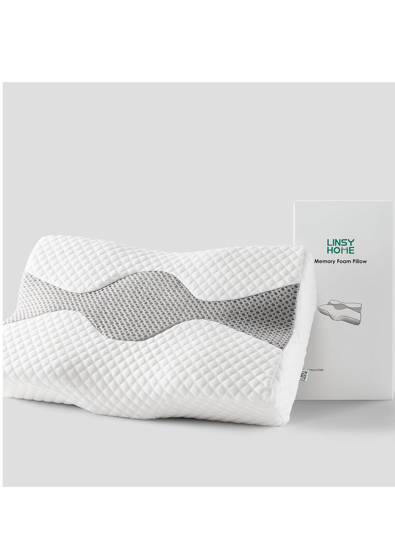 LINSY HOME Foam Pillow – Quick Rebound Memory Moam Pillow for Correct Sleep Posture, Cooling Neck Pillow, Orthopedic Pillow, Protective Inner Sleeve , Medical Pillow with Washable Soft Pillowcase, White Color, Size 61L*41W*12H cm