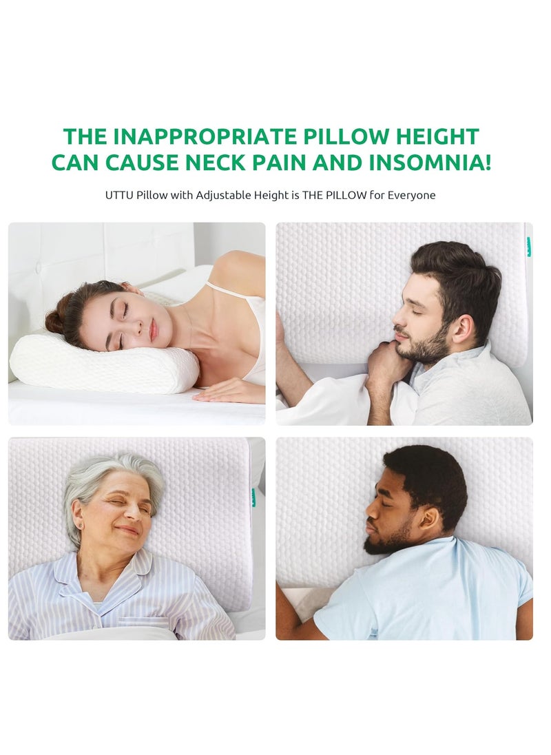 UTTU Cervical Pillow for Neck Pain Relief, Memory Foam Neck Pillow for Sleeping, Contour Cooling Pillow for Side Sleeper, Adjustable Orthopedic Sandwich Pillow, CertiPUR-US, Queen Size