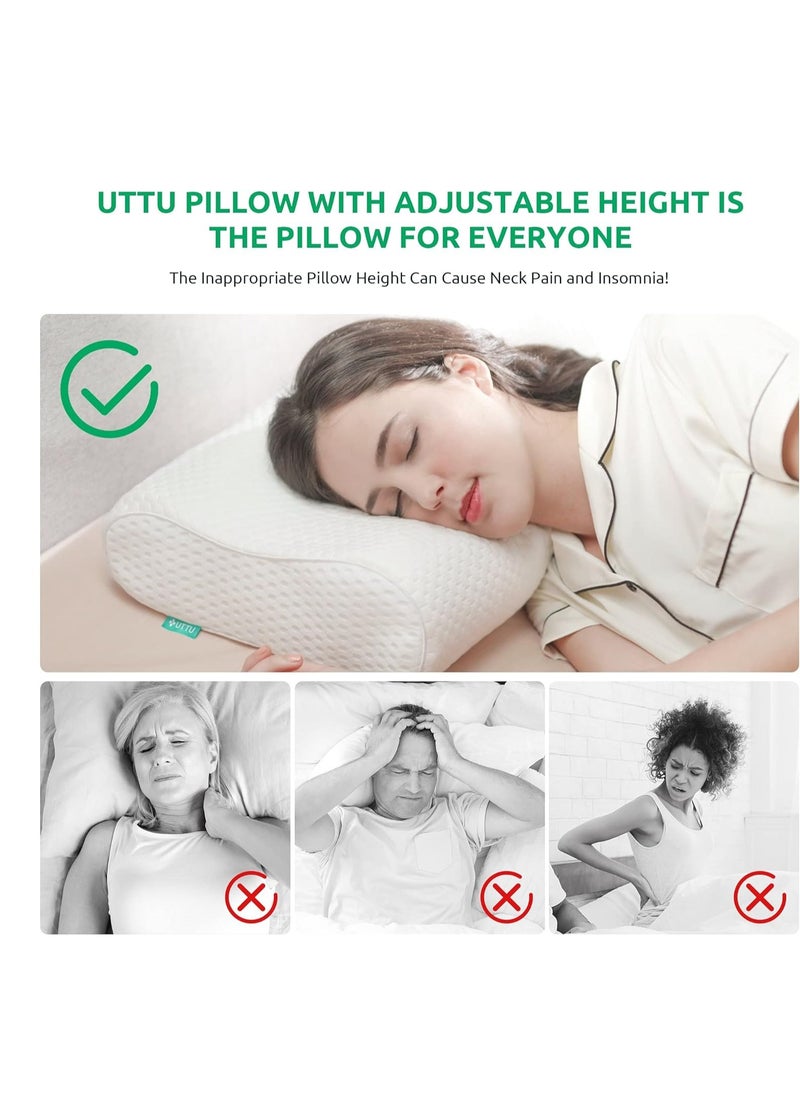 UTTU Cervical Pillow for Neck Pain Relief, Memory Foam Neck Pillow for Sleeping, Contour Cooling Pillow for Side Sleeper, Adjustable Orthopedic Sandwich Pillow, CertiPUR-US, Queen Size