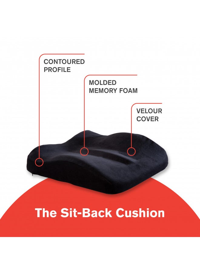 ObusForme Sit-Back Cushion Seat Cushion and Posture Support, Contoured Ergonomic Design for Soothing Relief, Memory Foam Lumbar Support Pillow for Office Chairs and More