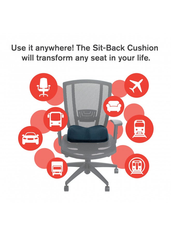 ObusForme Sit-Back Cushion Seat Cushion and Posture Support, Contoured Ergonomic Design for Soothing Relief, Memory Foam Lumbar Support Pillow for Office Chairs and More