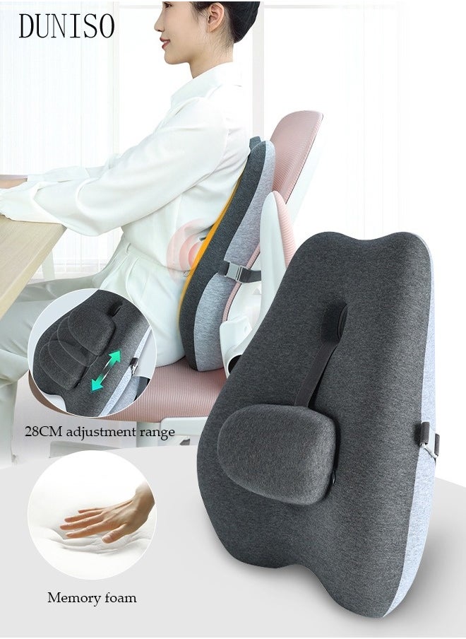 Adjustable Lumbar Support Pillow Improve Lower Back PainRelief and Sitting Posture Adjustable Slider Ergonomic Memory Foam Back Cushion for Long Sitting for Office Chair Car Plane