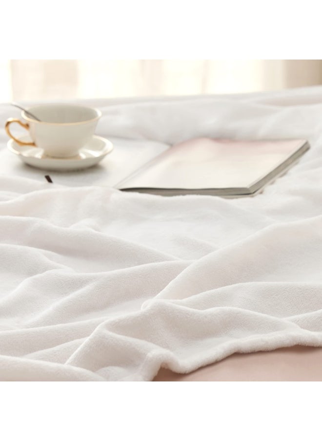 Fleece Blankets King Size White Bed Blanket Soft Lightweight Plush Cozy Fuzzy Luxury Microfiber 108X90 Inches