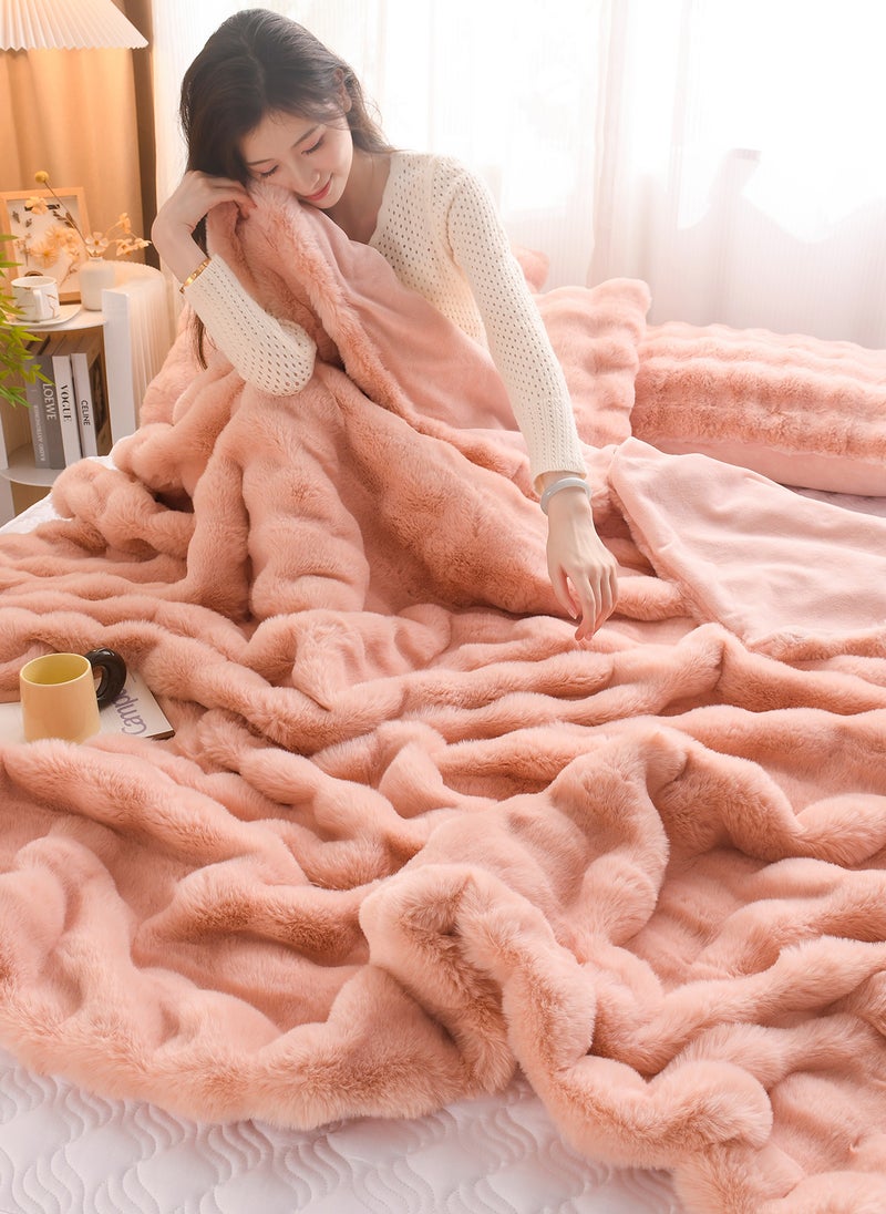 Winter Blanket,Thickened Double-Sided Plush Blanket,Bedroom Throw Blanket,Soft Warm Rabbit Fleece Throw Blanket